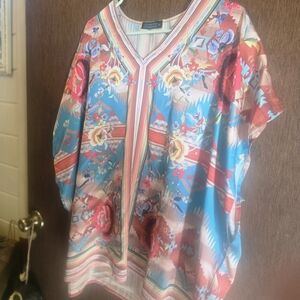 Colorful Floral V-Neck Blouse